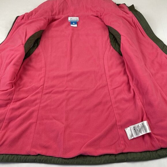 Columbia Vest Jacket Women’s S Green Shell Pink Fleece Lined Full Zip Insulated - Picture 7 of 9